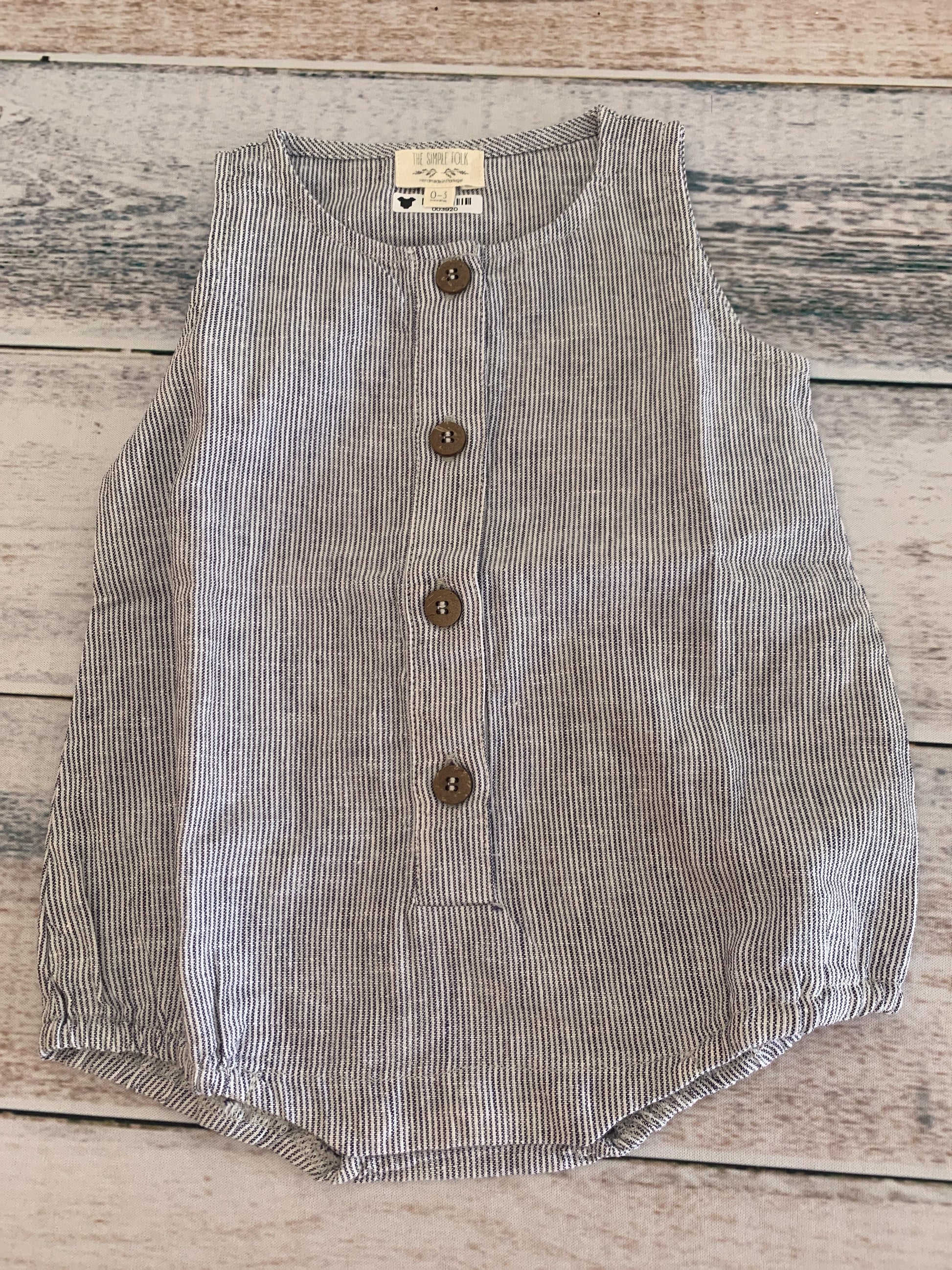 The Simple Folk Unisex White | Navy Blue | Stripe Romper Size: 0-3 months White | Navy Blue | Stripe