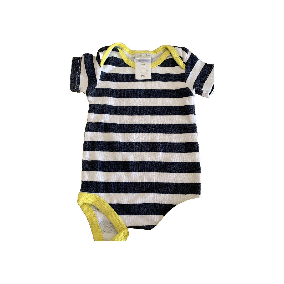 Boys White | Navy Blue | Stripe Onesie Size: 6-9 months White | Navy Blue | Stripe