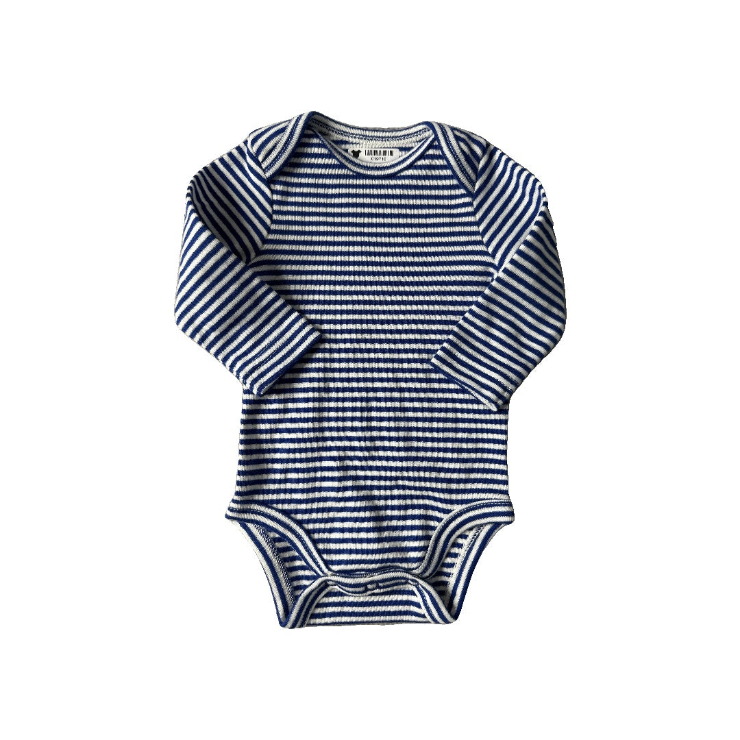 Primary Unisex White | Navy Blue | Stripe Onesie Size: Newborn White | Navy Blue | Stripe