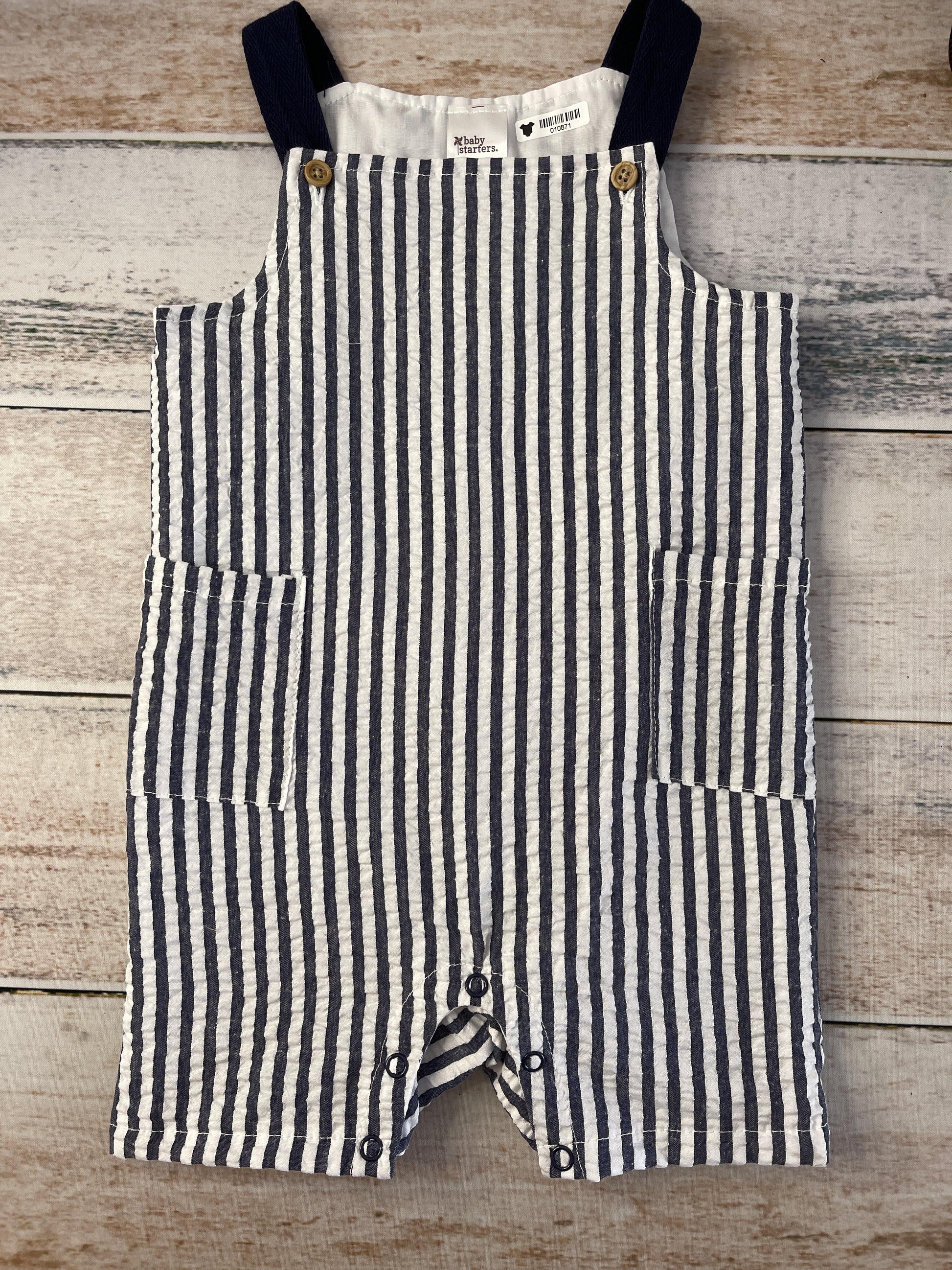 Baby Starters Boys White | Navy Blue | Stripe Overalls Size: 12 months White | Navy Blue | Stripe