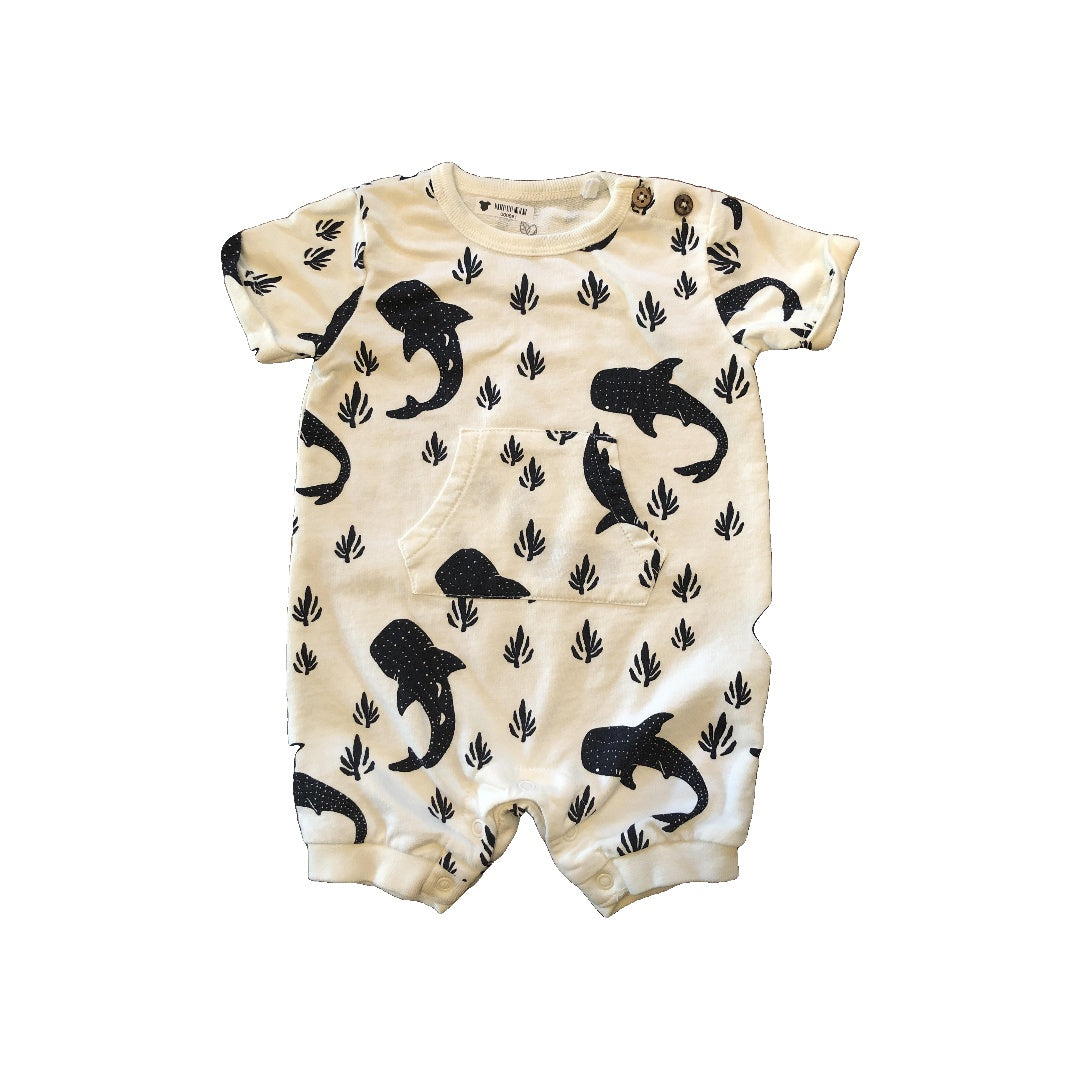 Oliver & Rain Girls White | Navy Blue | whales | Sharks Romper Size: 3 months White | Navy Blue | whales | Sharks
