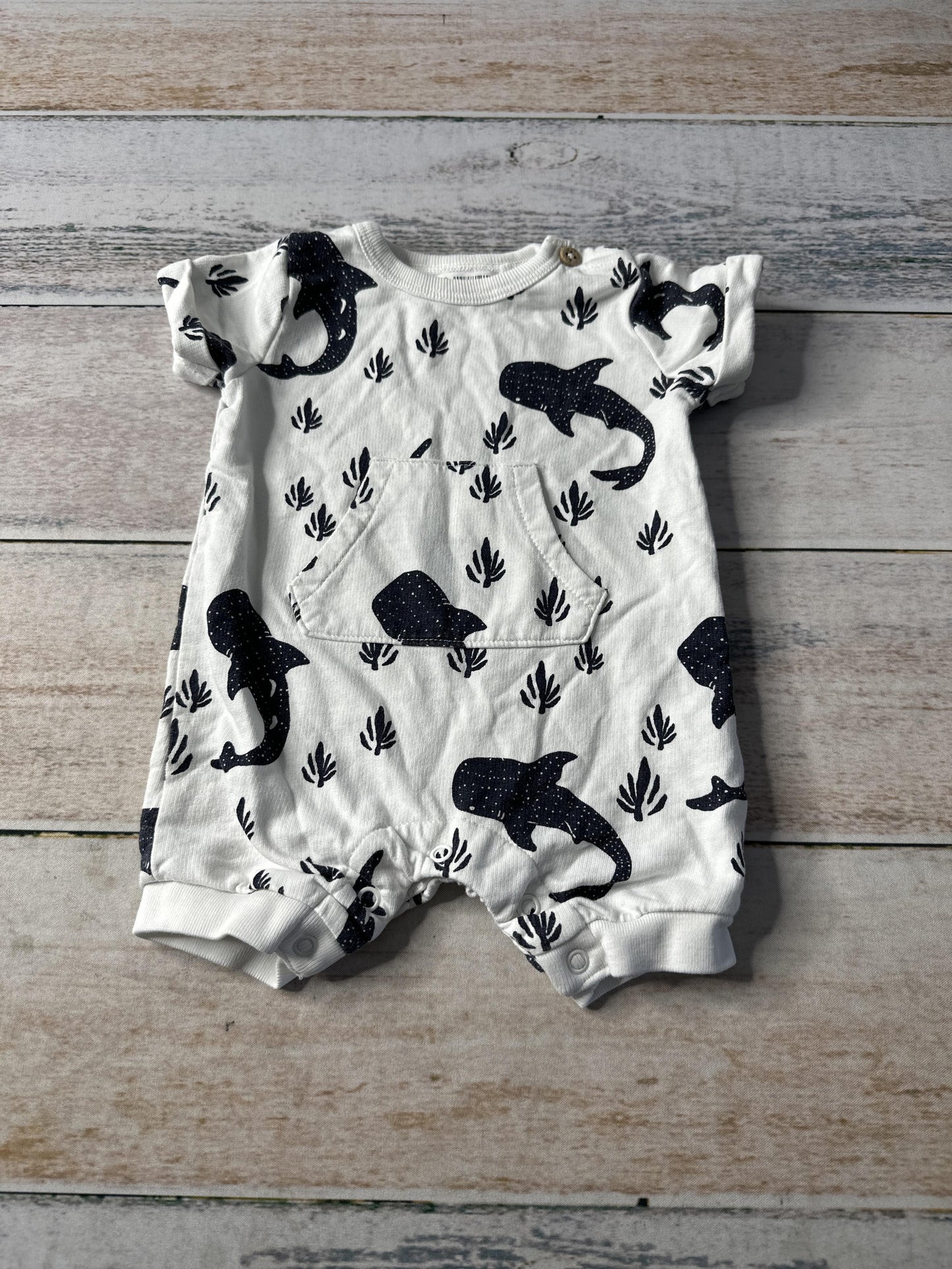 Oliver & Rain Girls White | Navy Blue | whales Romper Size: Newborn White | Navy Blue | whales