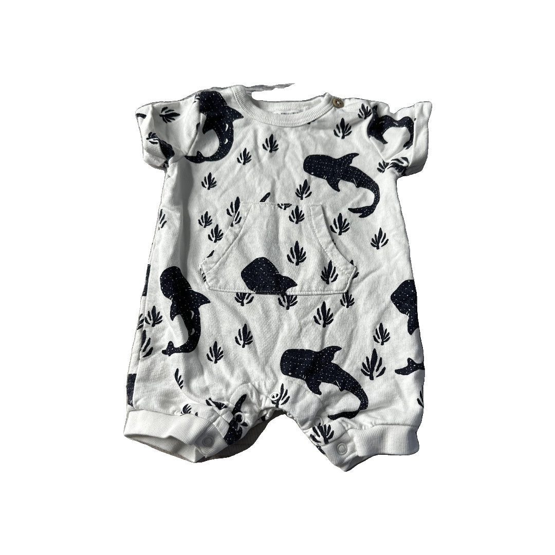Oliver & Rain Girls White | Navy Blue | whales Romper Size: Newborn White | Navy Blue | whales