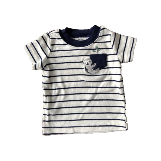 Carters Boys White | Navy Blue T-Shirt Size: 0-3 months White | Navy Blue