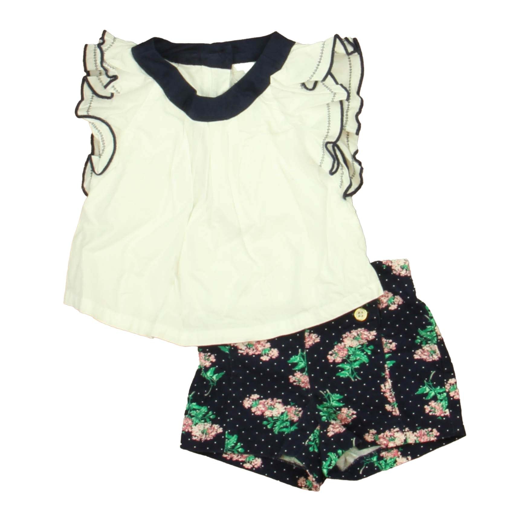 Janie and Jack Girls White | Navy | Green Floral Apparel Sets Size: 12-18 Months White | Navy | Green Floral