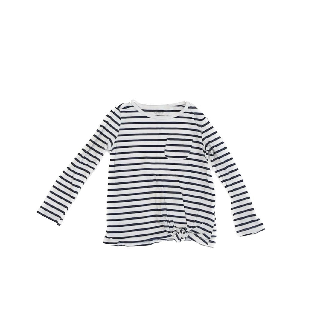 Carter''s Girls White | Navy Stripe Long Sleeve Shirt Size: 4T White | Navy Stripe