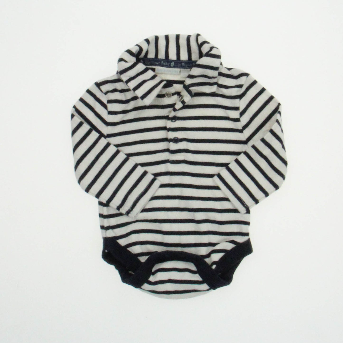 JoJo Maman Bebe Boys White/ Navy Stripe Long Sleeve Outfit Size: 3-6 Months White/ Navy Stripe