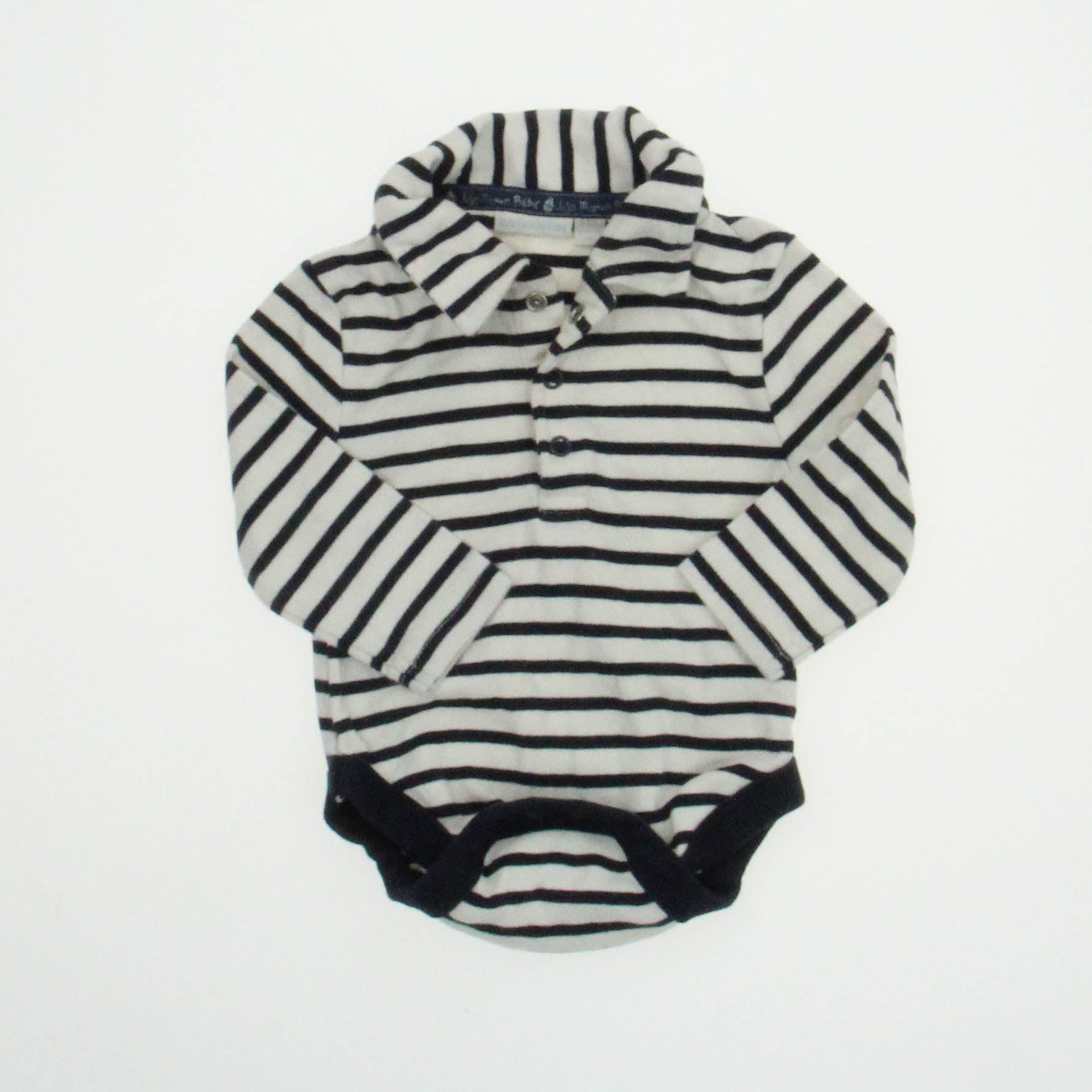 JoJo Maman Bebe Boys White/ Navy Stripe Long Sleeve Outfit Size: 3-6 Months White/ Navy Stripe
