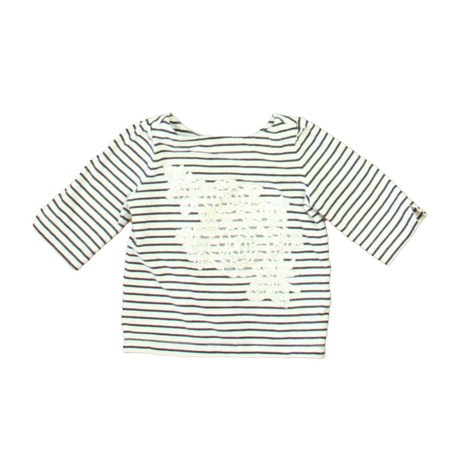 Janie and Jack Girls White | Navy Stripe Long Sleeve Shirt Size: 12-18 Months