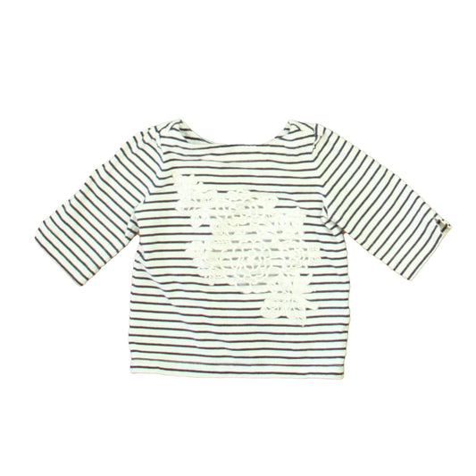 Janie and Jack Girls White | Navy Stripe Long Sleeve Shirt Size: 12-18 Months
