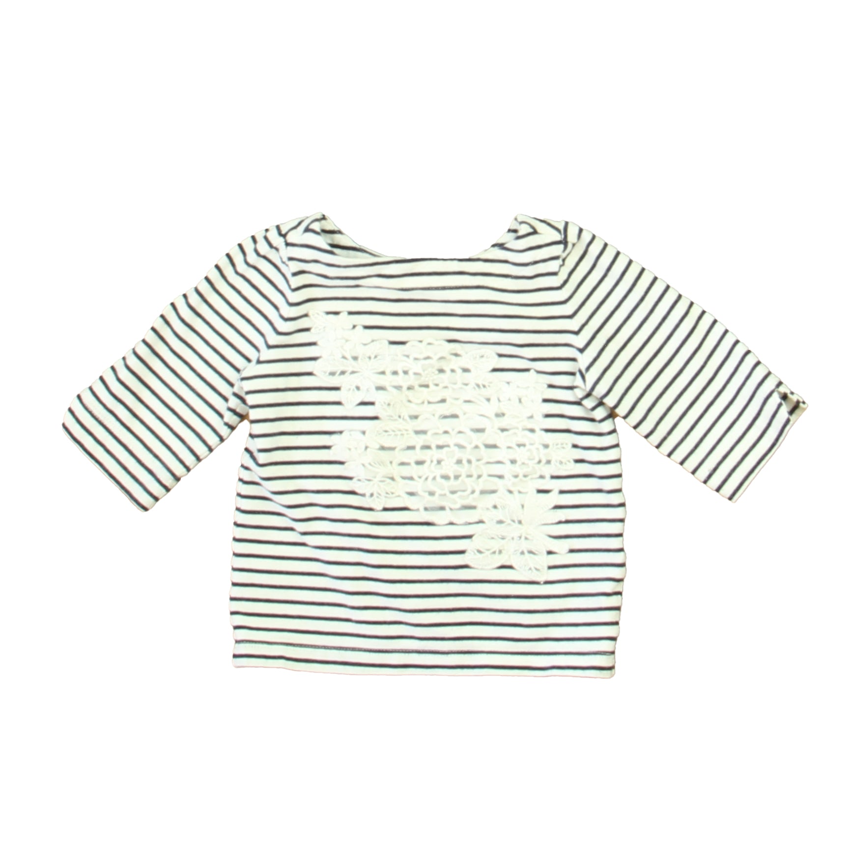 Janie and Jack Girls White | Navy Stripe Long Sleeve Shirt Size: 12-18 Months White | Navy Stripe