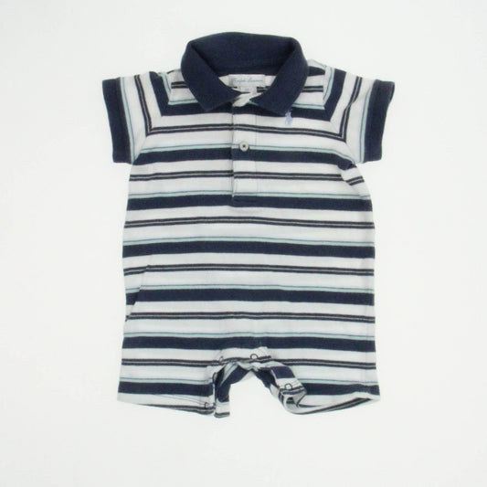 Ralph Lauren Boys White | Navy Stripe Romper Size: 6 Months