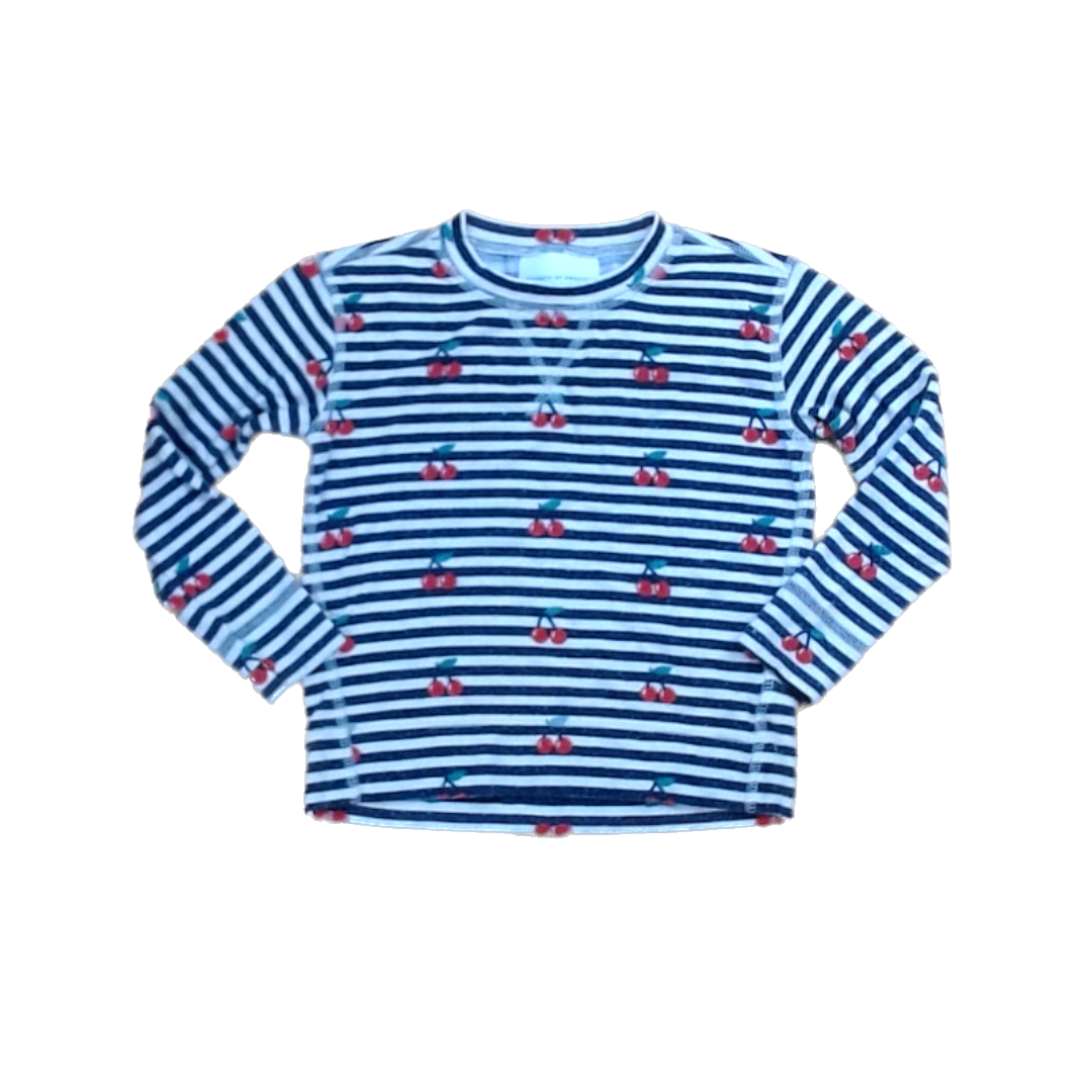 Rockets Of Awesome Girls White | Navy Stripes | Cherries Long Sleeve T-Shirt Size: 3T White | Navy Stripes | Cherries
