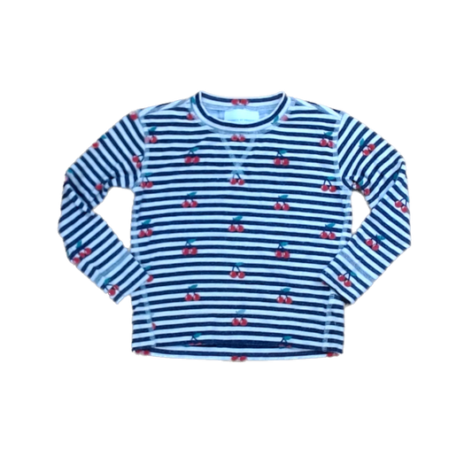 Rockets Of Awesome Girls White | Navy Stripes | Cherries Long Sleeve T-Shirt Size: 3T White | Navy Stripes | Cherries