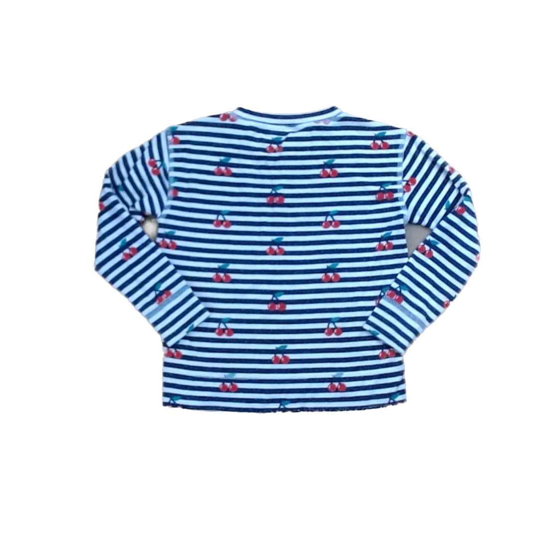 Rockets Of Awesome Girls White | Navy Stripes | Cherries Long Sleeve T-Shirt Size: 3T White | Navy Stripes | Cherries
