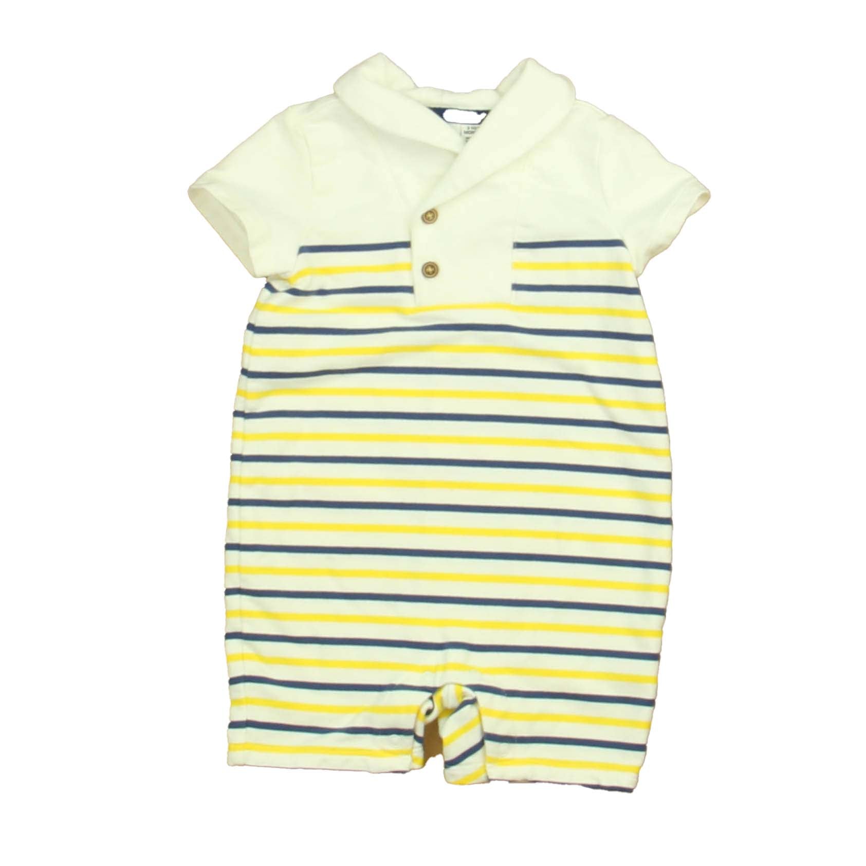 Janie and Jack Boys White | Navy | Yellow Romper Size: 3-6 Months White | Navy | Yellow
