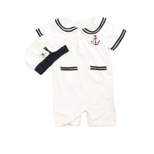 Unknown Brand Boys White | Navy Romper Size: *6-9 Months White | Navy