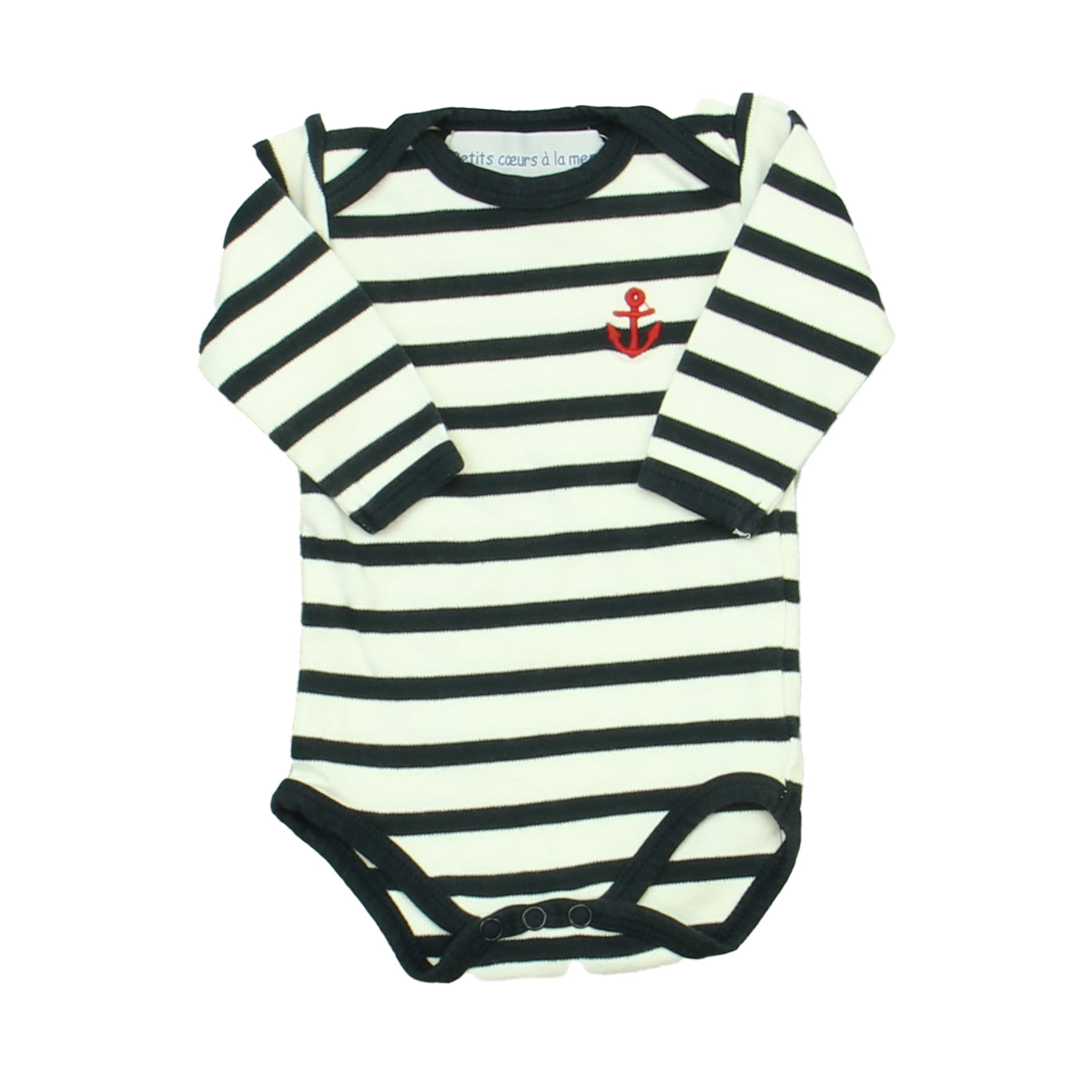 Petits Coeurs a la mer Boys White | Navy Onesie Size: 3 Months White | Navy