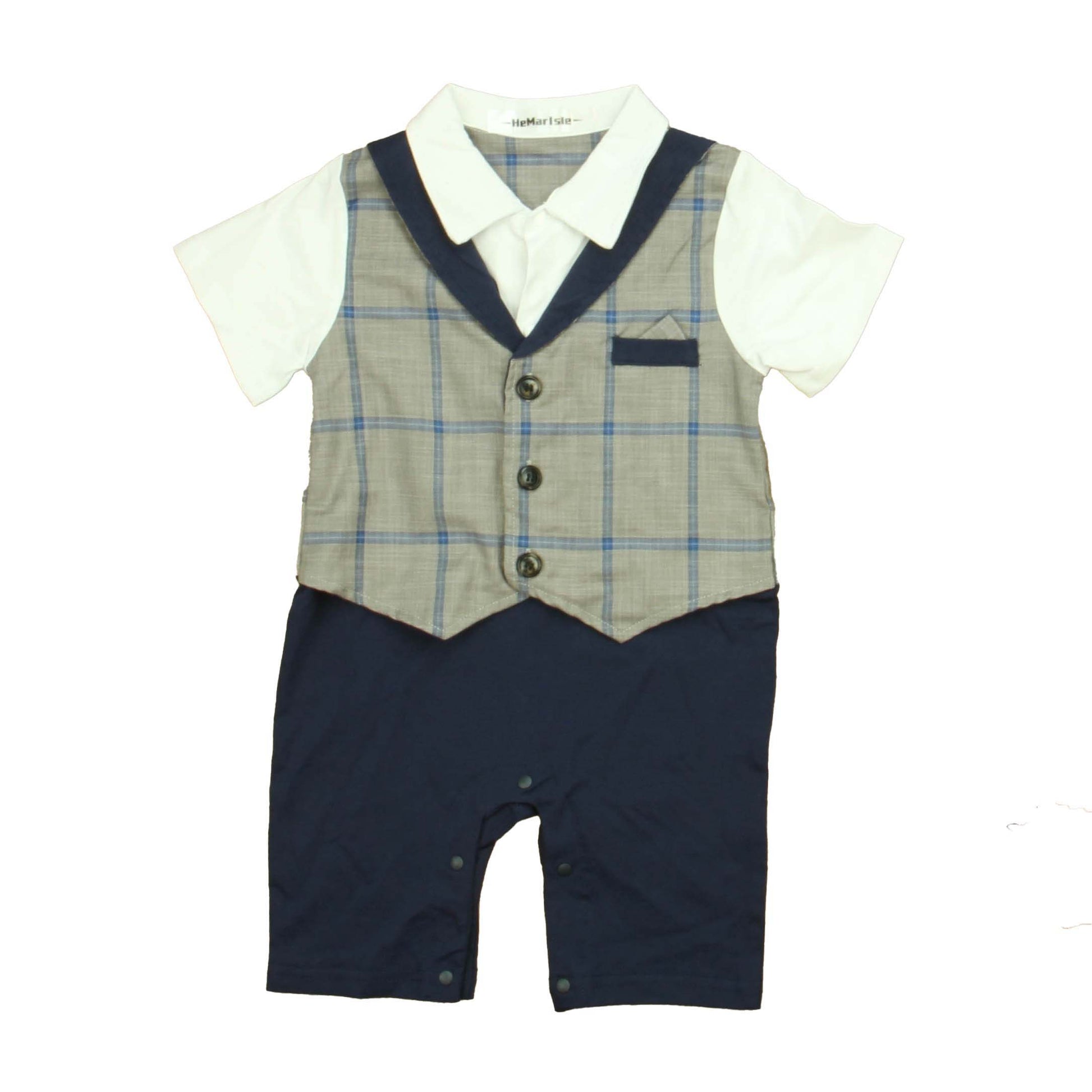 HeMarlsle Boys White | Navy Long Sleeve Outfit Size: 12-18 Months White | Navy
