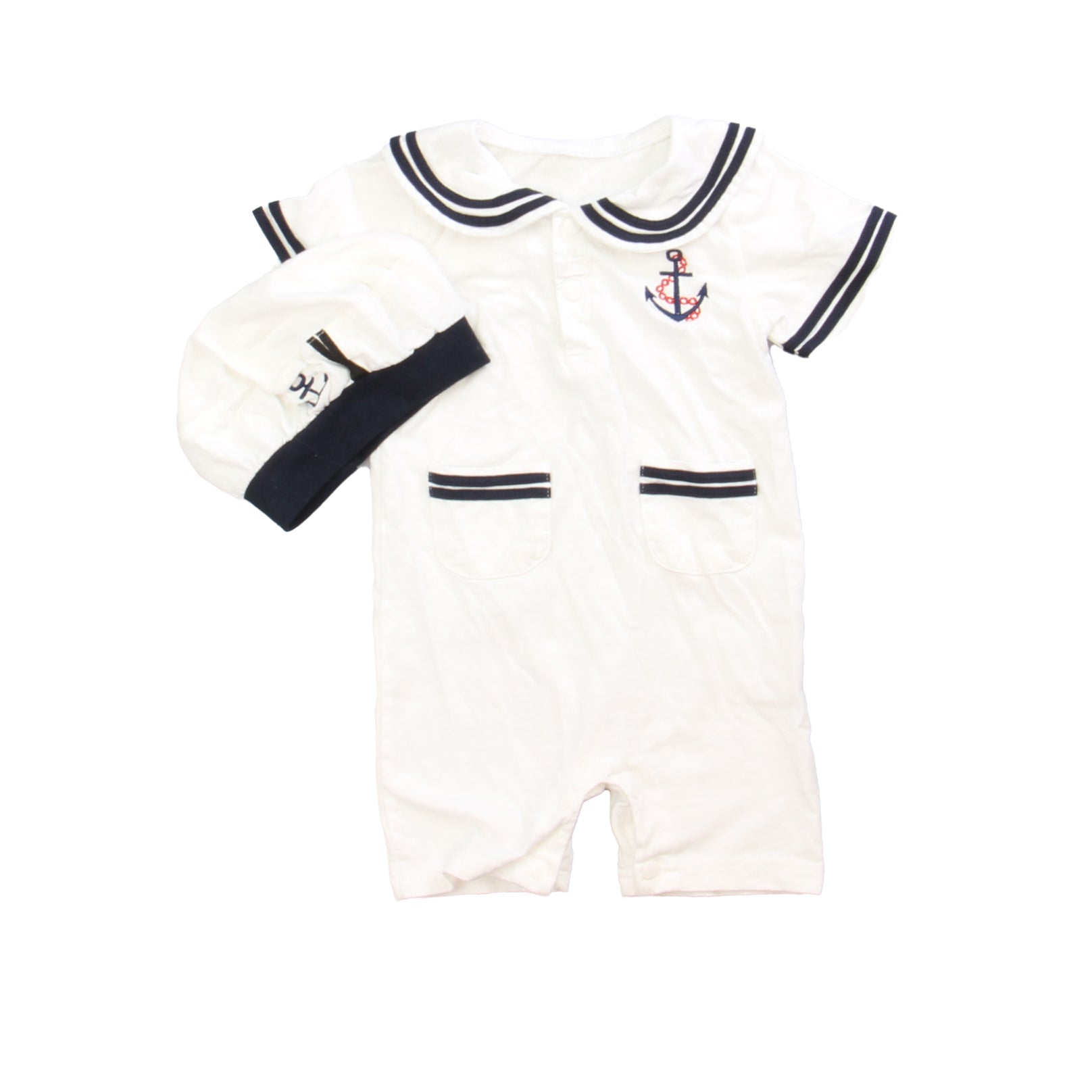 Unknown Brand Boys White | Navy Romper Size: *6-9 Months White | Navy