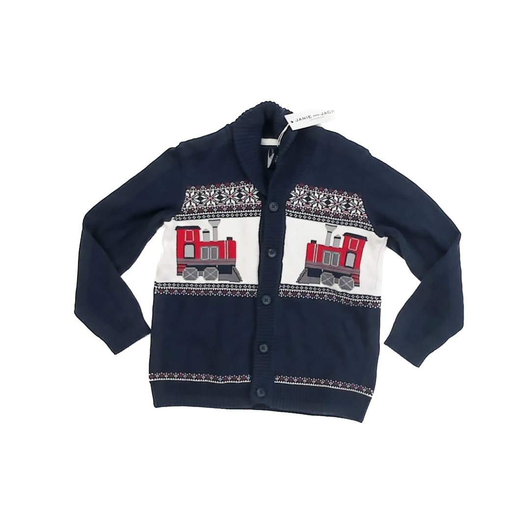 Janie & Jack Boys White | Navy Cardigan Size: 6 Years White | Navy
