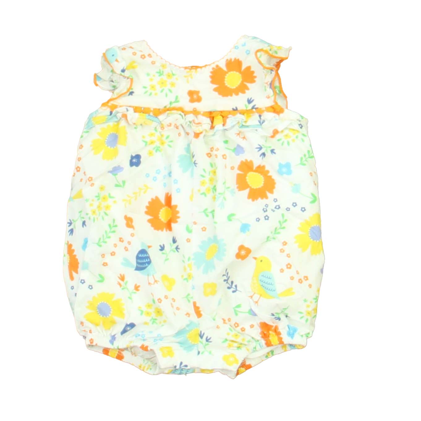 Good Lad Girls White | Orange | Yellow Floral Romper Size: 6 Months White | Orange | Yellow Floral