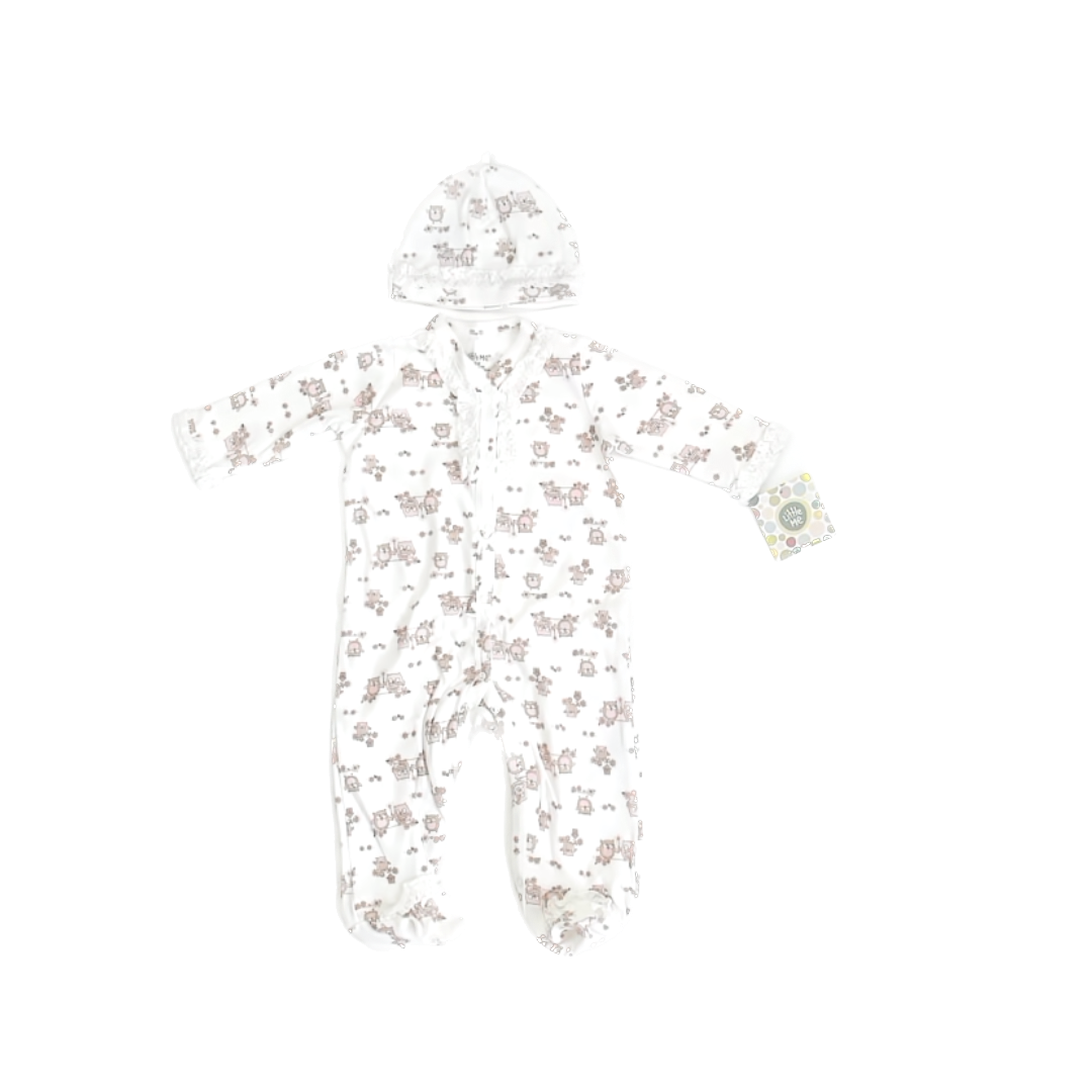 Little Me Girls White | Owls 1-piece footed Pajamas Size: 6 Months White | Owls
