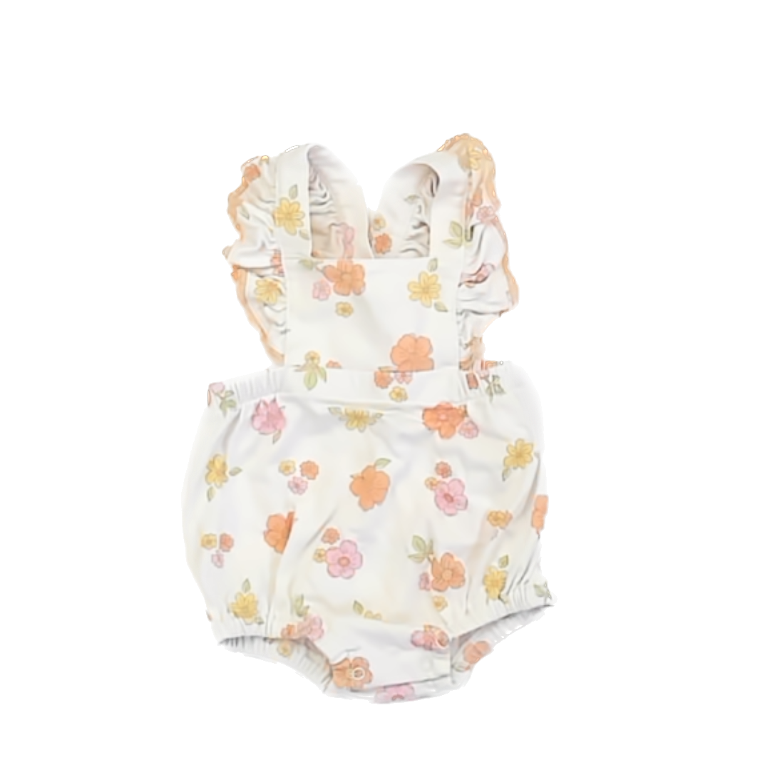 Kissy Love Girls White | Pastel Florals Romper Size: 3-6 Months White | Pastel Florals