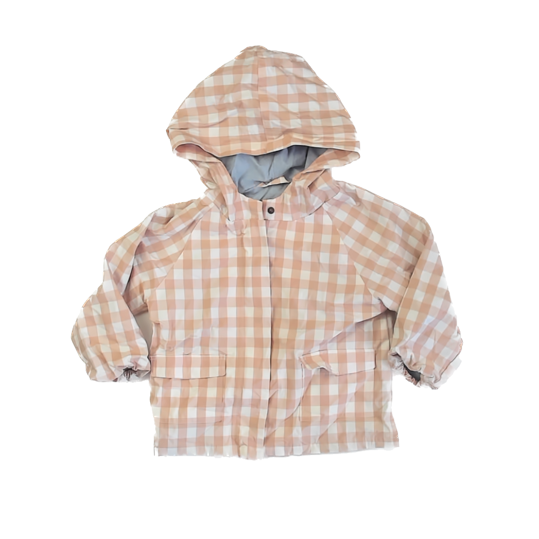Pehr Girls White | Peach Checked Rain Coat Size: 4-5T White | Peach Checked