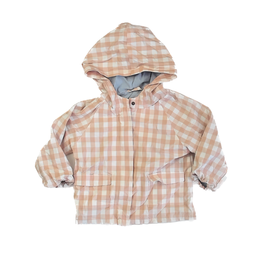 Pehr Girls White | Peach Checked Rain Coat Size: 4-5T White | Peach Checked