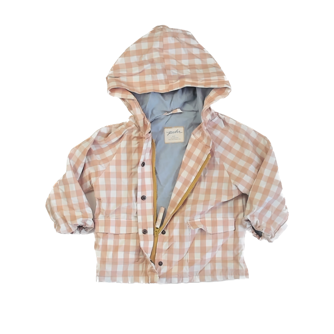 Pehr Girls White | Peach Checked Rain Coat Size: 4-5T White | Peach Checked