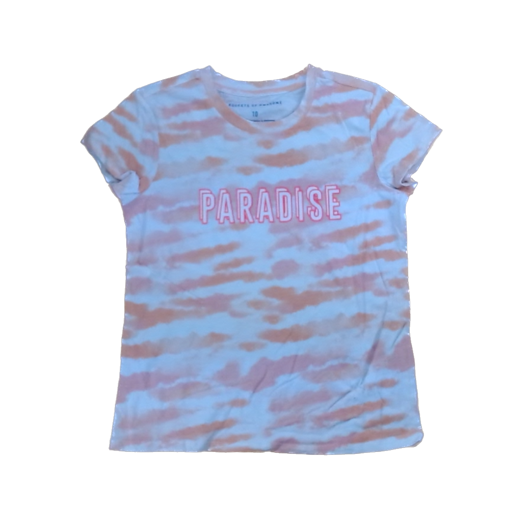 Rockets Of Awesome Girls White | Peach Tie-Dye | Paradise Short Sleeve Shirt Size: 10-12 Years White | Peach Tie-Dye | Paradise