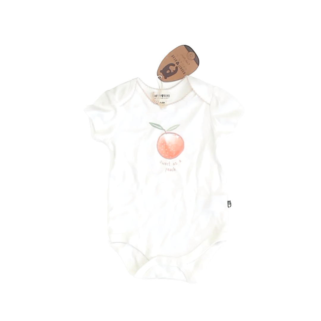 Rabbit + Bear Girls White | Peach Onesie Size: 6-9 Months White | Peach