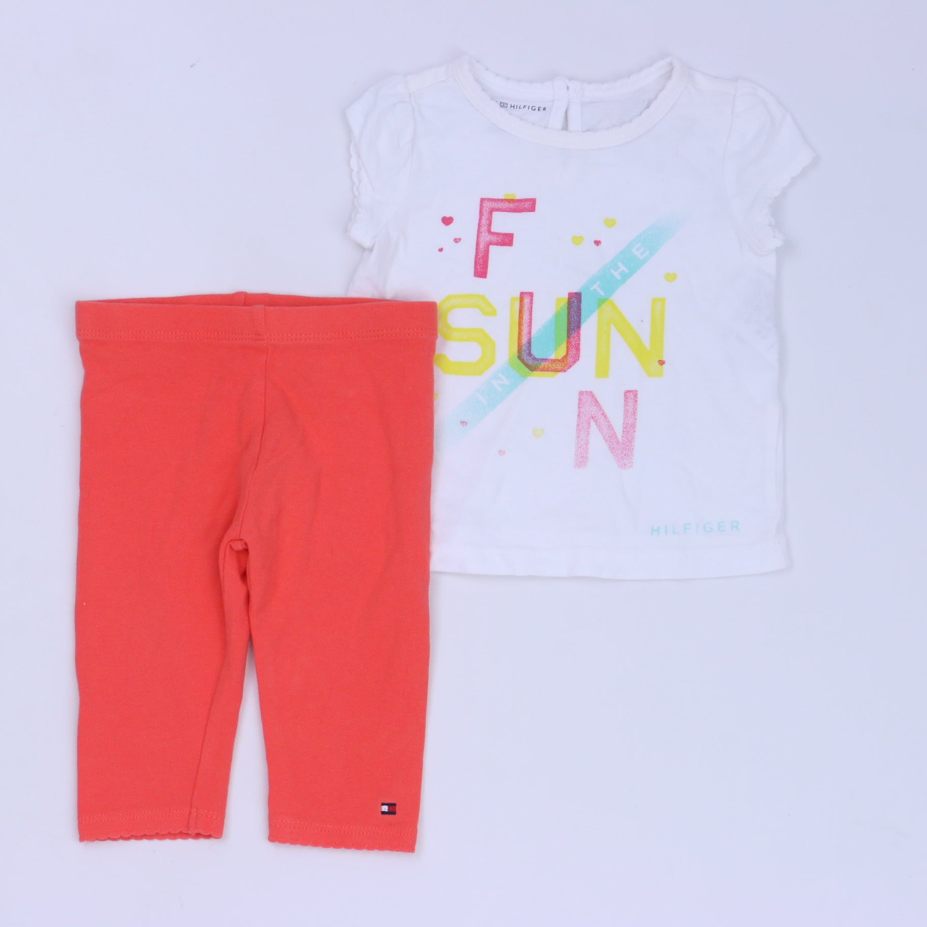 Tommy Hilfiger Girls White | Peach Apparel Sets Size: 6-9 Months White | Peach