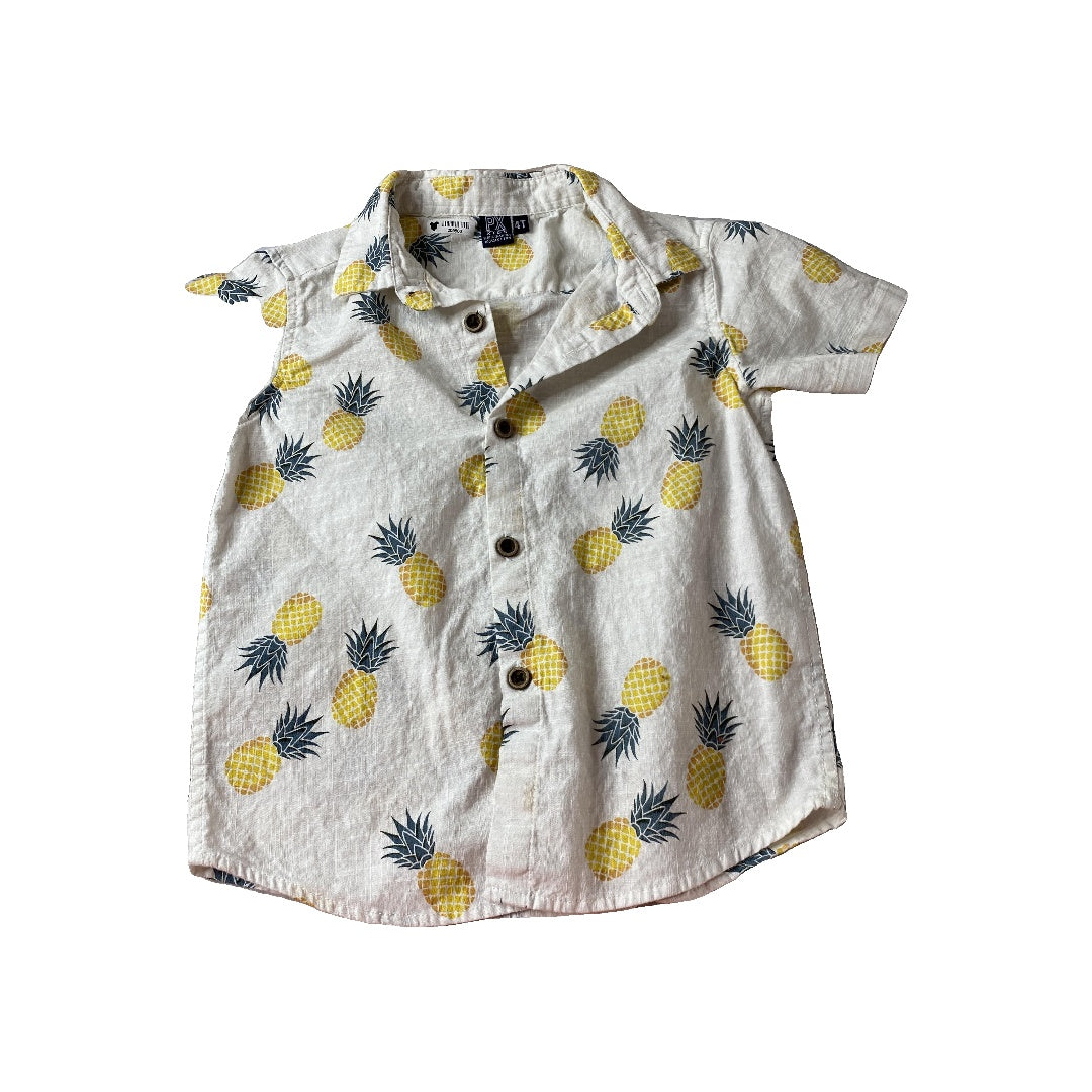 PX Kids Boys White | Pineapples Button Down Short Sleeve Size: 4T White | Pineapples