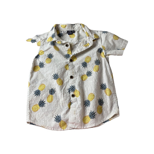 PX Kids Boys White | Pineapples Button Down Short Sleeve Size: 4T White | Pineapples