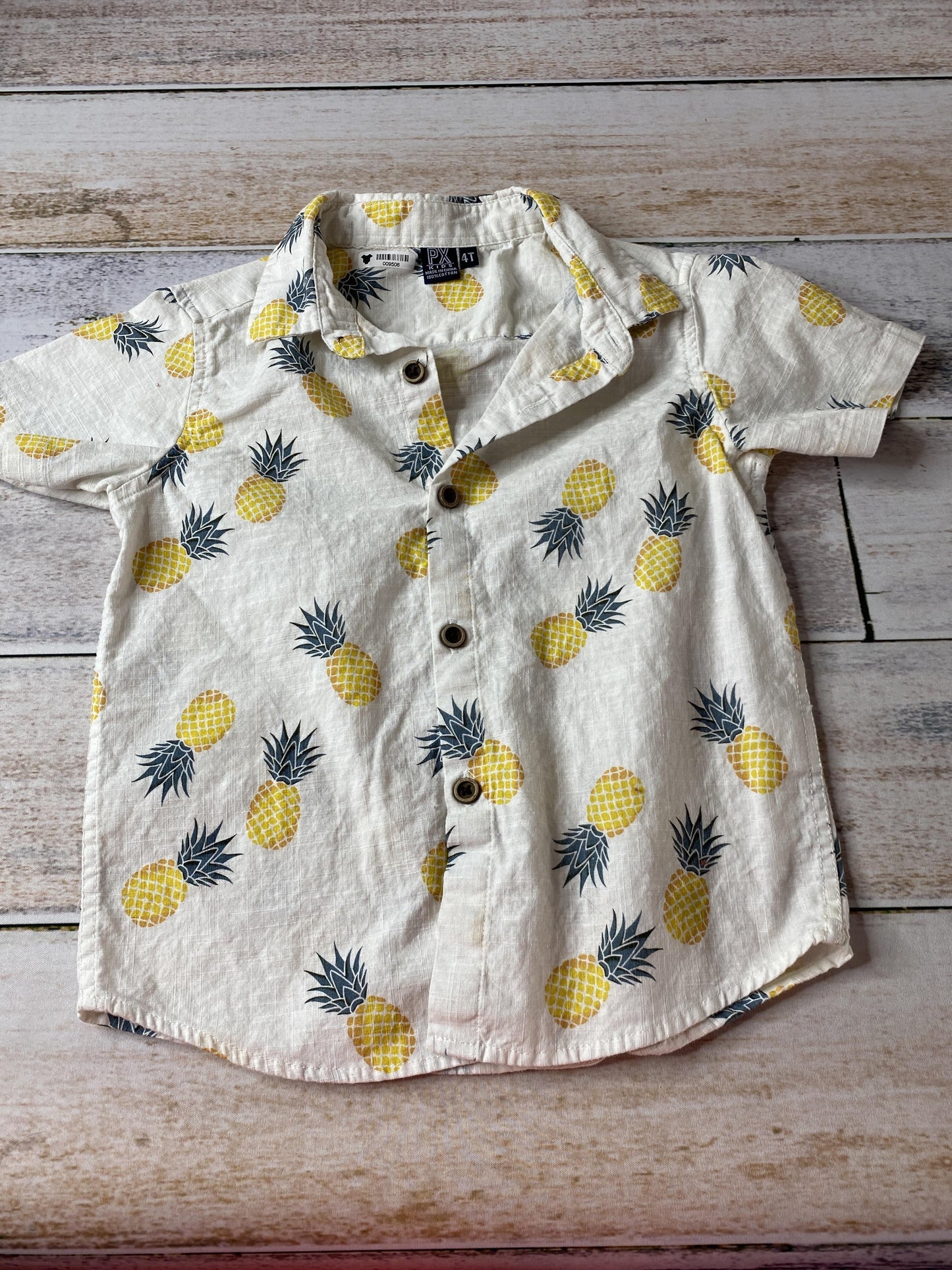 PX Kids Boys White | Pineapples Button Down Short Sleeve Size: 4T White | Pineapples