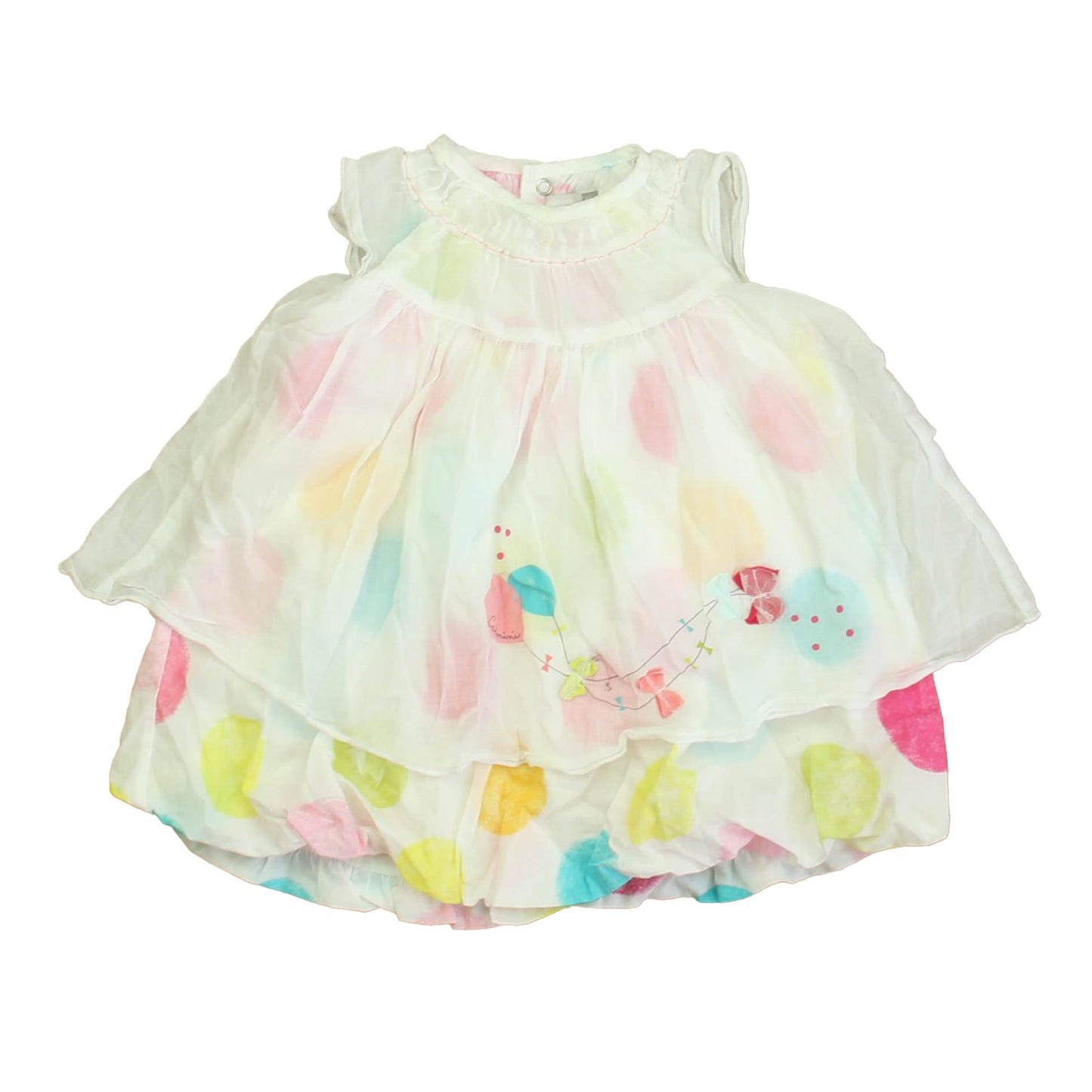 Catimini Girls White | Pink | Blue Balloons Dress Size: 9 Months White | Pink | Blue Balloons