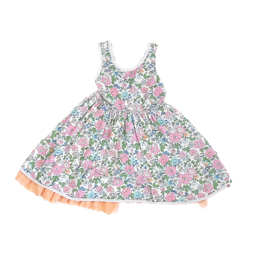 Cheeky Plum Girls White | Pink & Blue Floral Dress Size: 6 Years White | Pink & Blue Floral