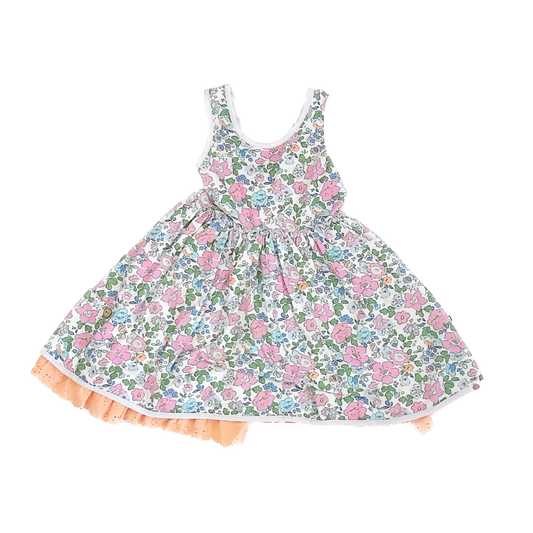 Cheeky Plum Girls White | Pink & Blue Floral Dress Size: 6 Years White | Pink & Blue Floral