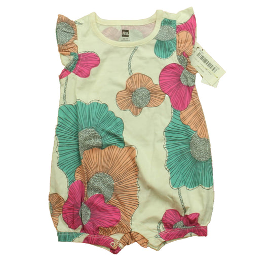 Tea Girls White | Pink | Blue Floral Romper Size: 12-18 Months White | Pink | Blue Floral