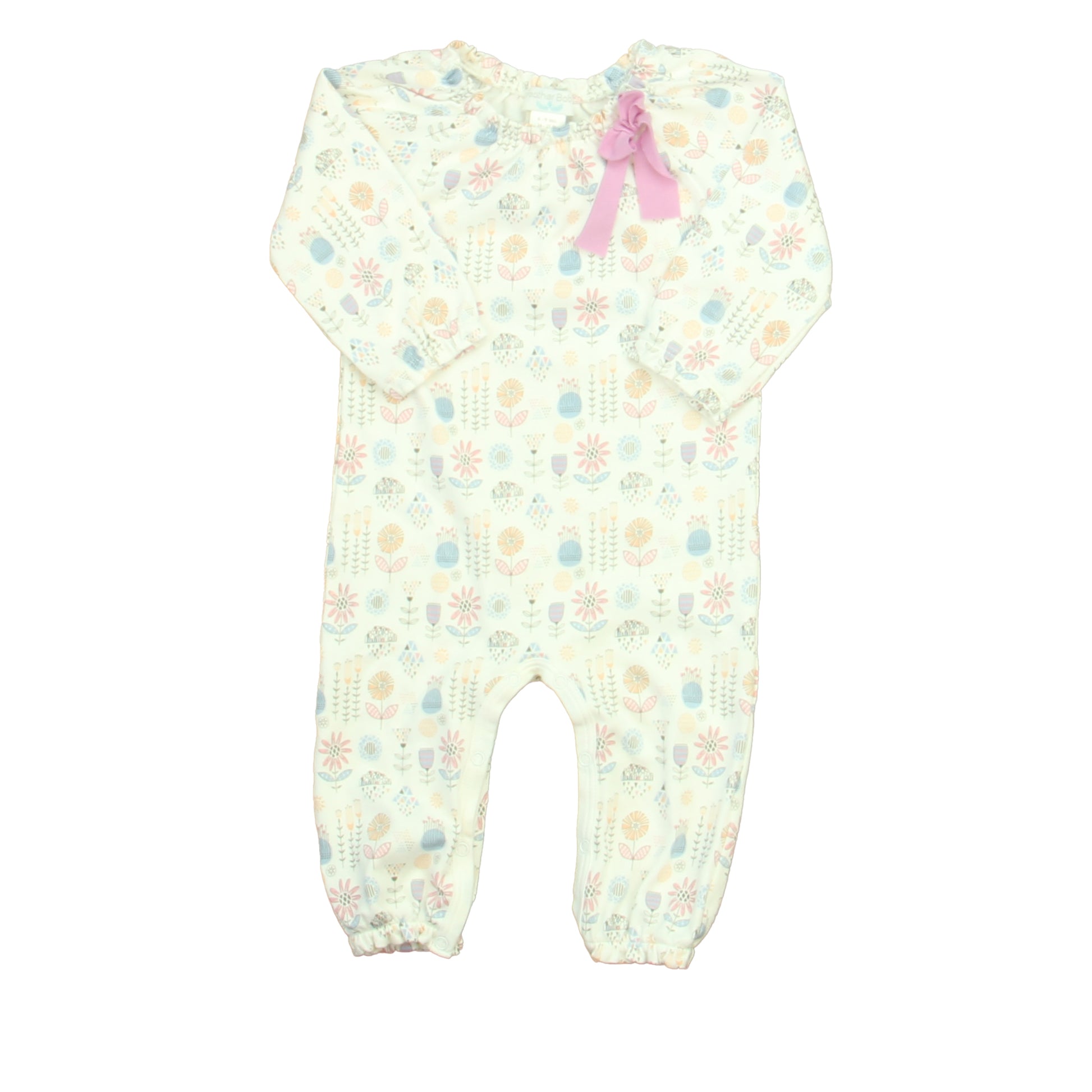 Feather Baby Girls White | Pink | Blue Floral Long Sleeve Outfit Size: 6-9 Months White | Pink | Blue Floral