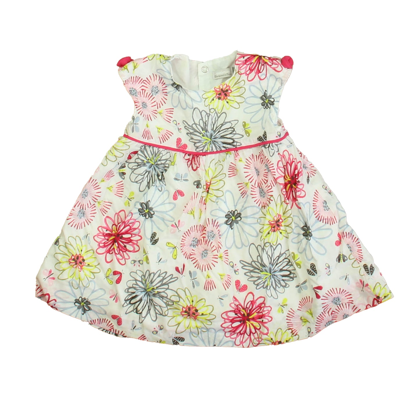 Catimini Girls White | Pink | Blue Floral Dress Size: 9 Months