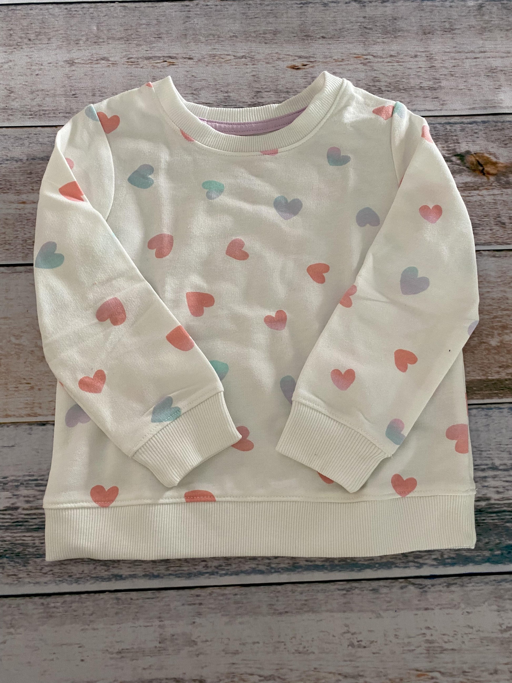 Cat & Jack Girls White | pink | Blue | Hearts Long Sleeve Shirt Size: 3T White | pink | Blue | Hearts