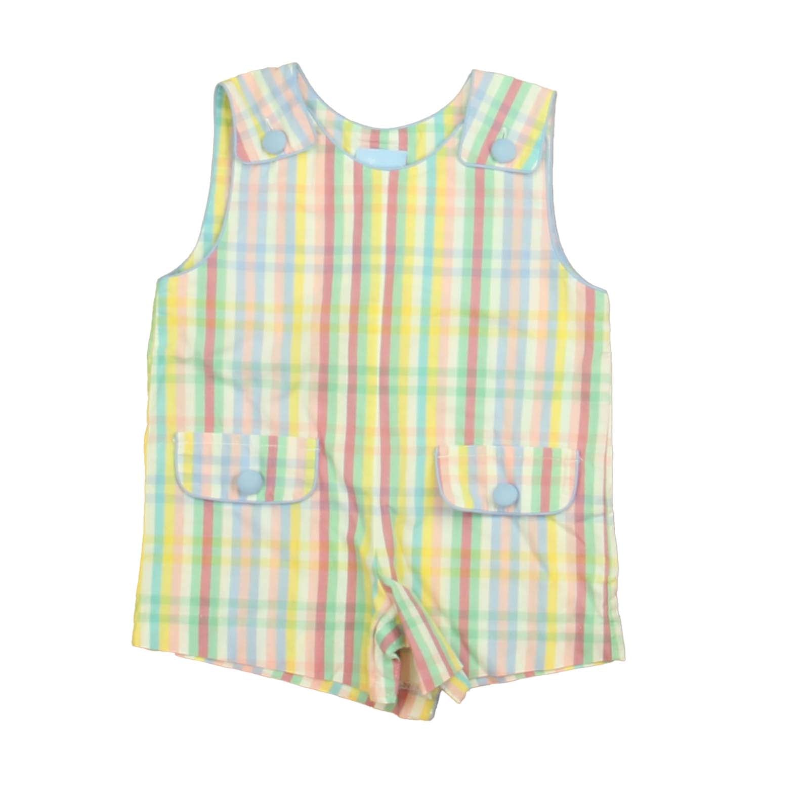 Bella Bliss Boys White | Pink | Blue Plaid Romper Size: 9 Months White | Pink | Blue Plaid