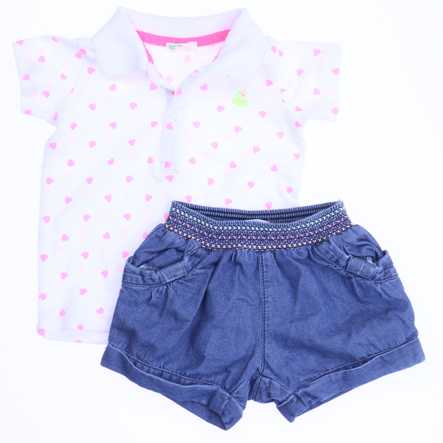 Benetton Girls White | Pink | Blue Apparel Sets Size: *6-9 Months White | Pink | Blue