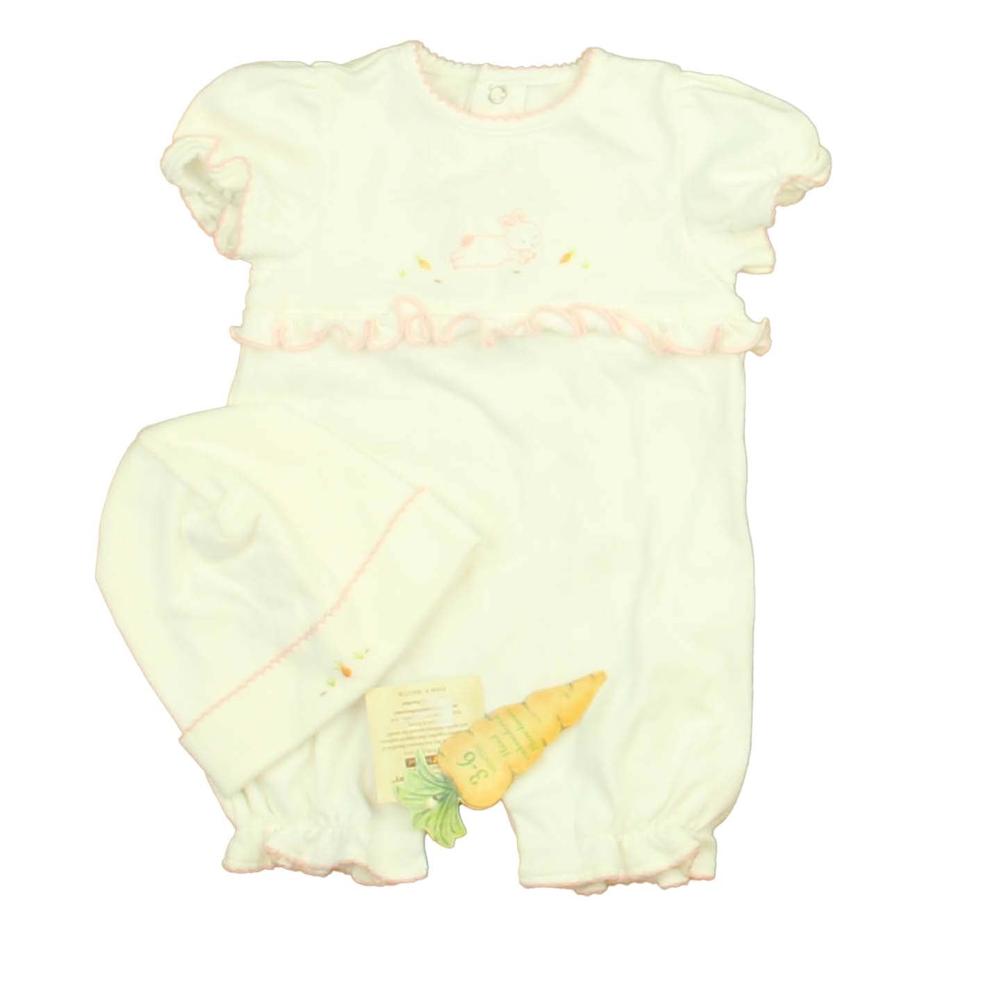 Bunnies by the Bay Girls White | Pink Bunny Romper Size: 3-6 Months White | Pink Bunny
