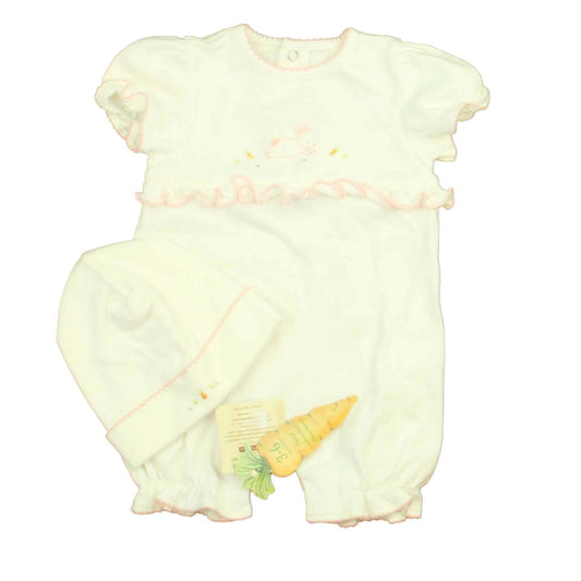 Bunnies by the Bay Girls White | Pink Bunny Romper Size: 3-6 Months White | Pink Bunny