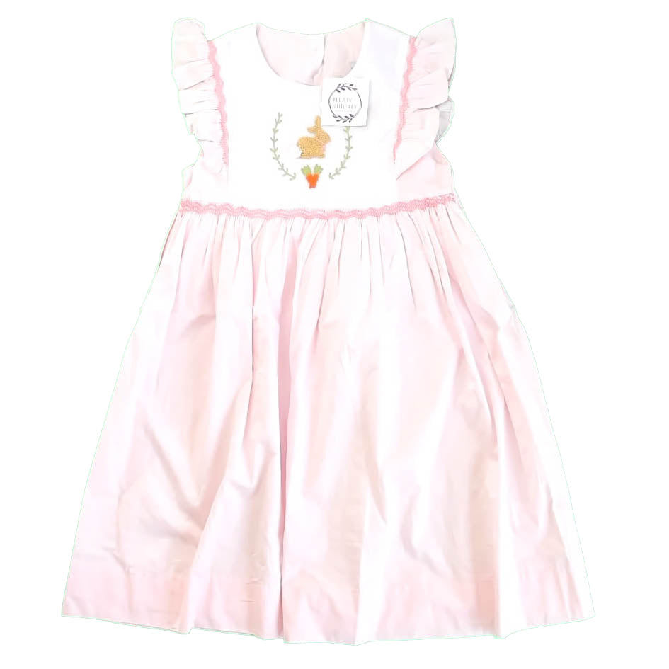 Pleats & Stitches Girls White | Pink Bunny Dress Size: 10 Years White | Pink Bunny