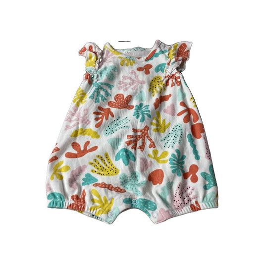 Mac & Moon Girls White | pink | Coral | orange | Teal Romper Size: 9 months White | pink | Coral | orange | Teal